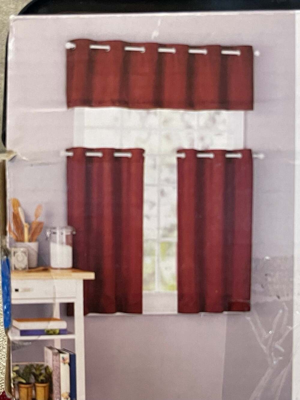 MAINSTAY ELEVATED SOLID 3 PIECE KITCHEN SMALL WINDOW CURTAIN SET